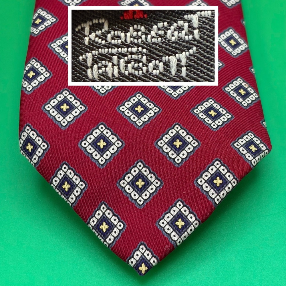 VTG 90s Robert Talbott 100 Silk Necktie Mens Red Geometric Handsewn Tie USA Made